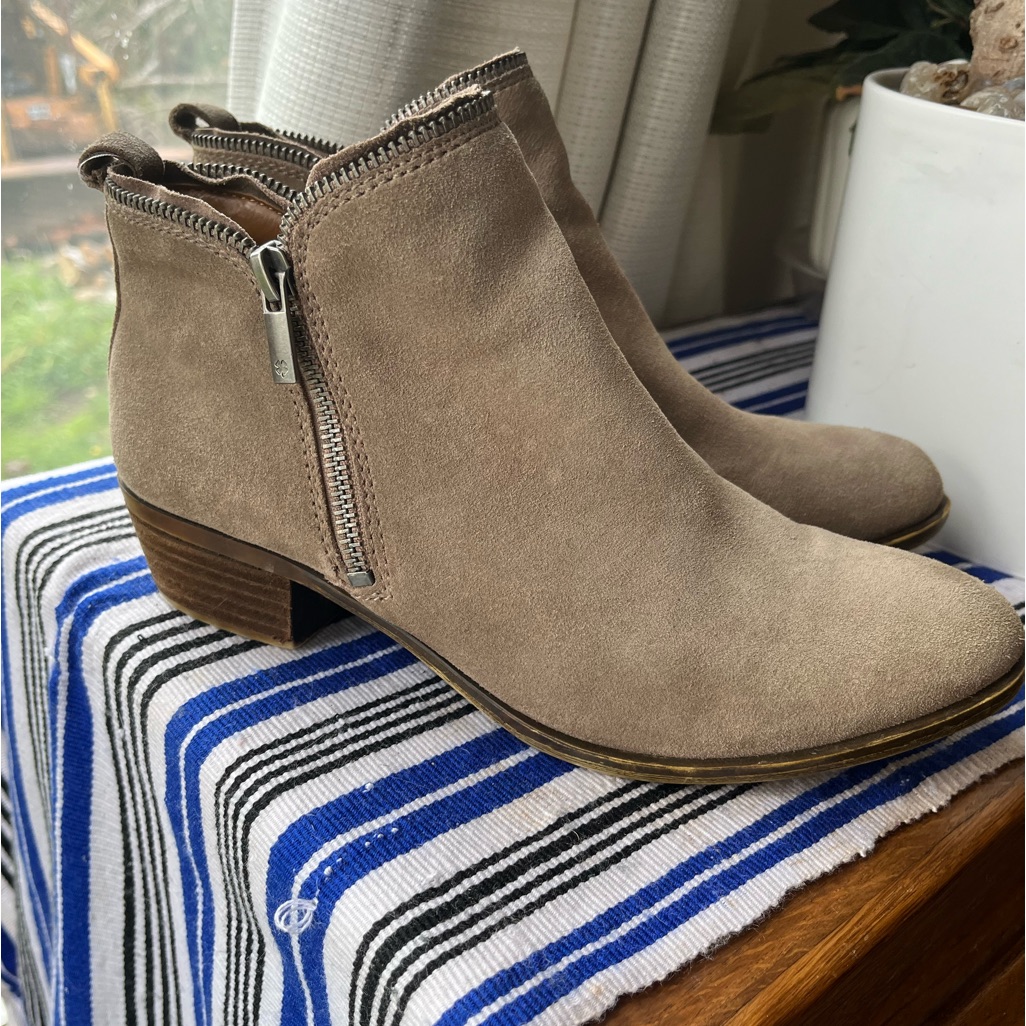 Light Brown/Grey Suede Lucky Booties 8.5